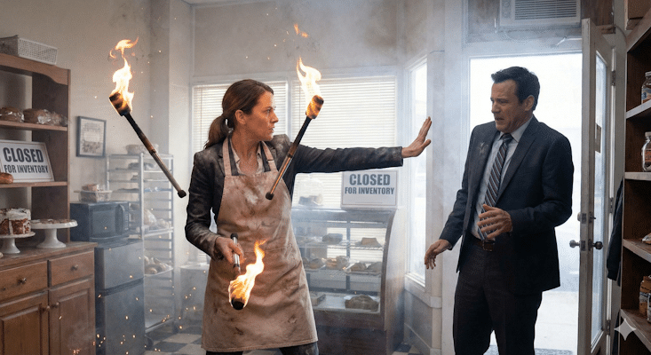 A business owner juggling flaming torches while refusing help